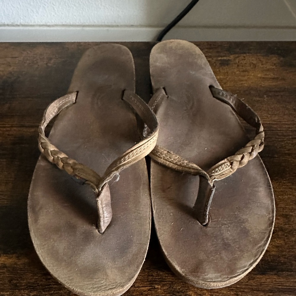 Rainbow Brown Braided Sandals